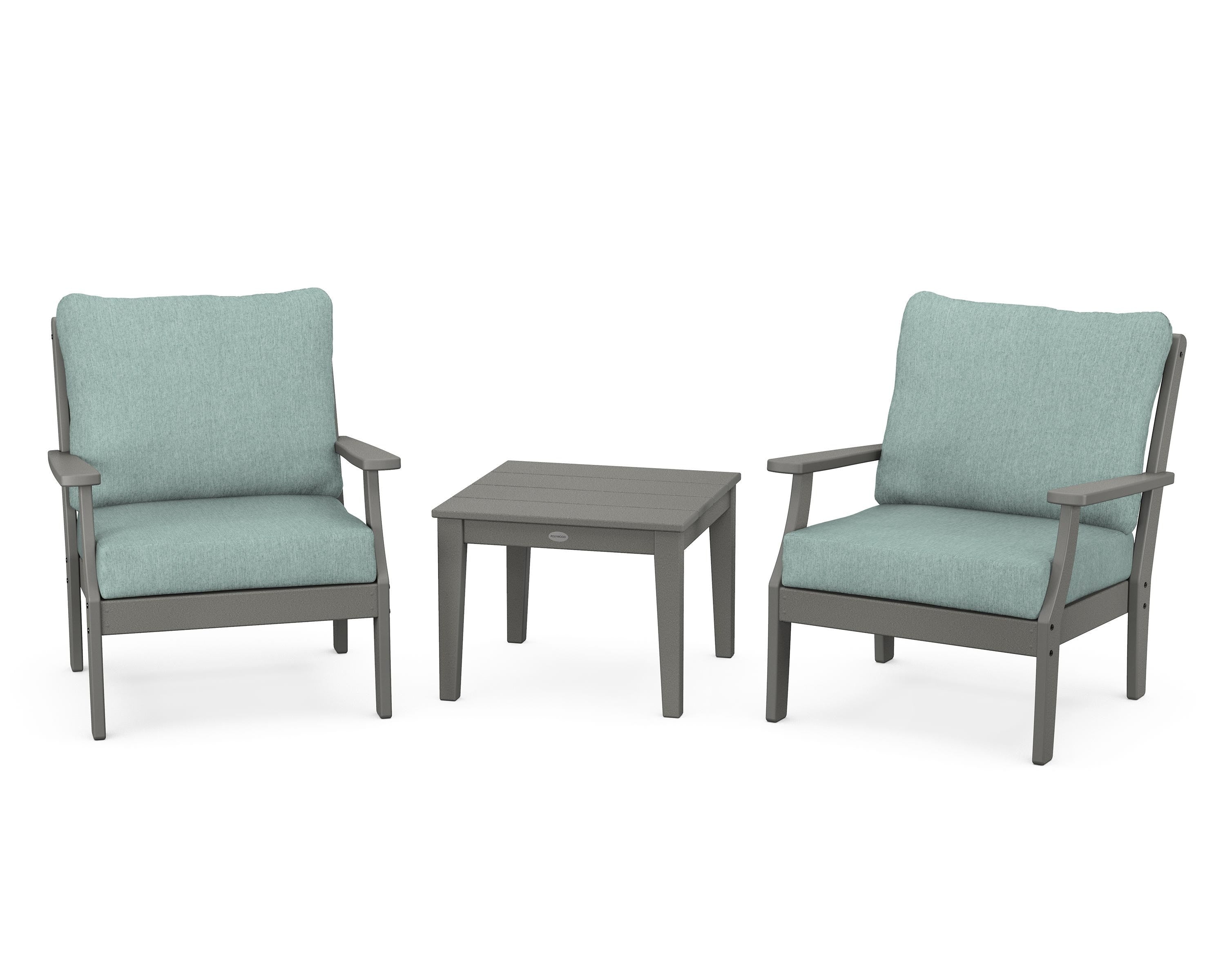 POLYWOOD® Braxton 3-Piece Deep Seating Set in Slate Grey / Glacier Spa