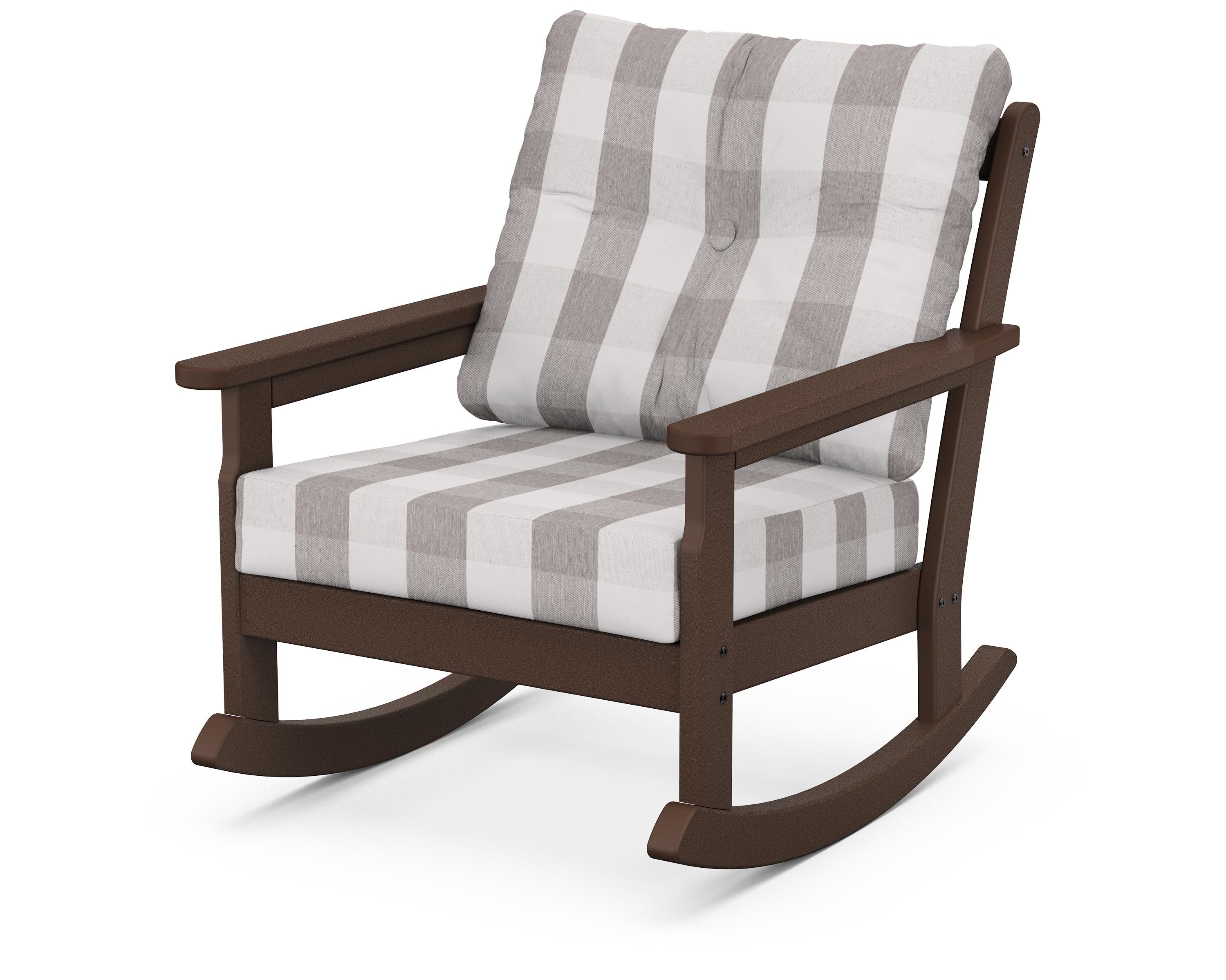 POLYWOOD® Vineyard Deep Seating Rocking Chair in Mahogany / Buffalo Plaid Grey Mist