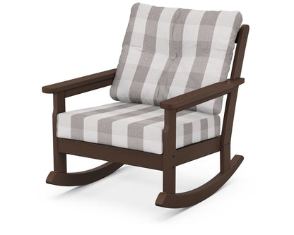POLYWOOD® Vineyard Deep Seating Rocking Chair in Mahogany / Buffalo Plaid Grey Mist