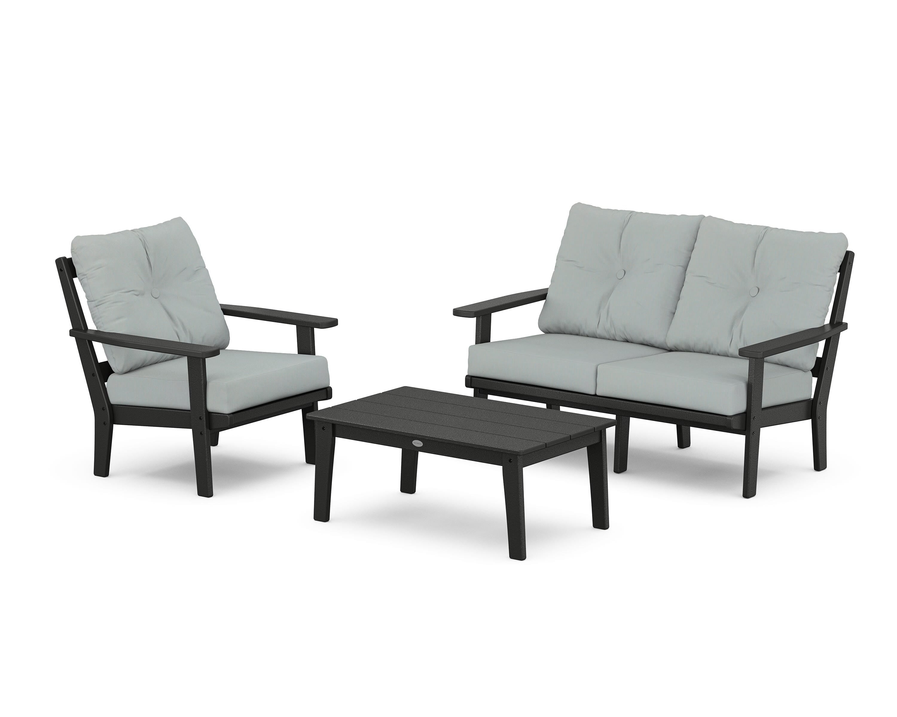 POLYWOOD® Prairie 3-Piece Deep Seating Set with Loveseat in Black / Spa
