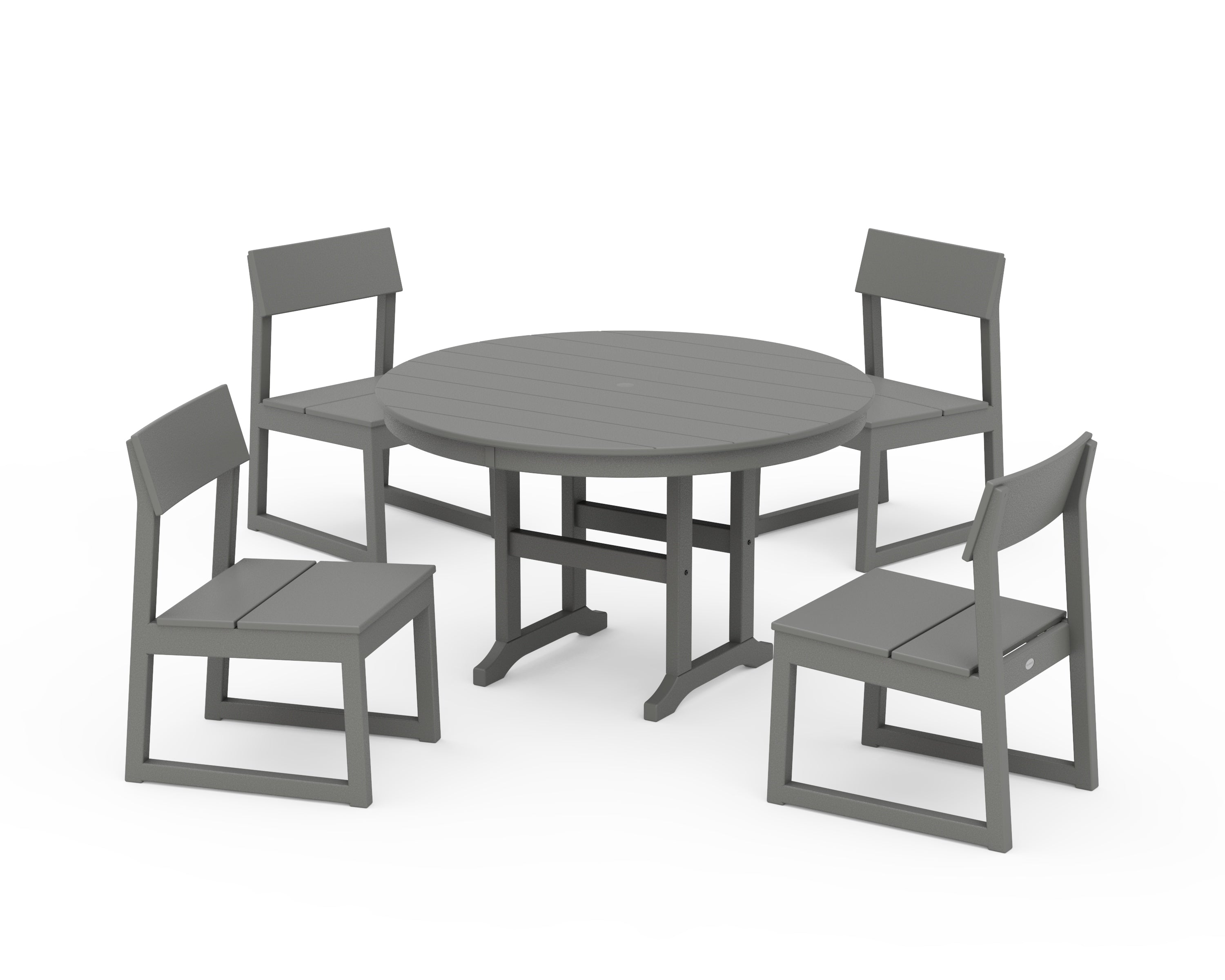 POLYWOOD® EDGE Side Chair 5-Piece Round Farmhouse Dining Set in Slate Grey