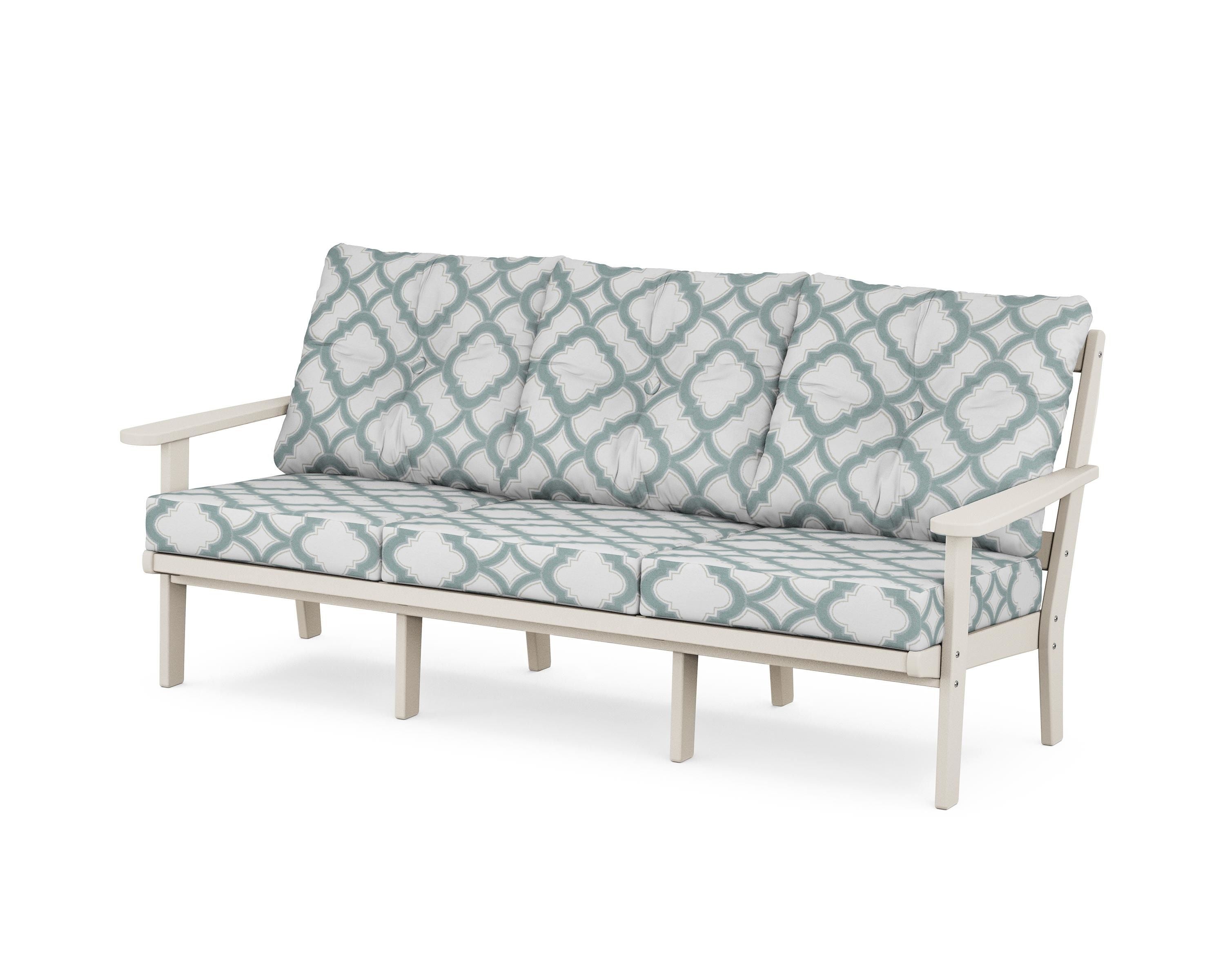 POLYWOOD® Mission Deep Seating Sofa in Sand / Trellis Glacier Spa