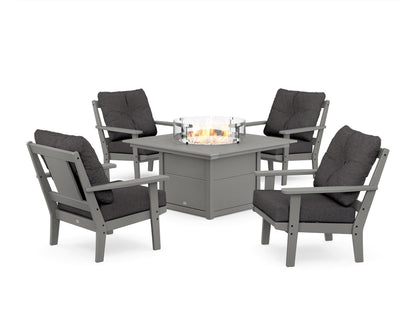 POLYWOOD® Prairie 5-Piece Deep Seating Set with Fire Pit Table in Slate Grey / Ash Charcoal