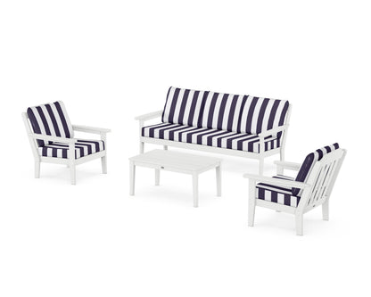 Country Living Cottage 4-Piece Deep Seating Set with Sofa in White / Cabana Stripe Navy