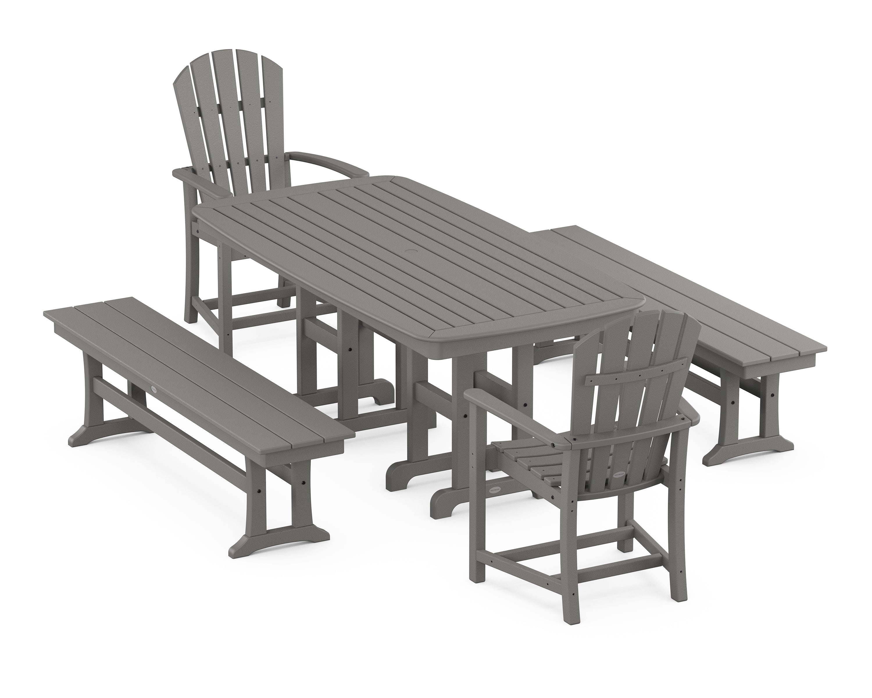 POLYWOOD® Palm Coast 5-Piece Dining Set with Benches in Slate Grey