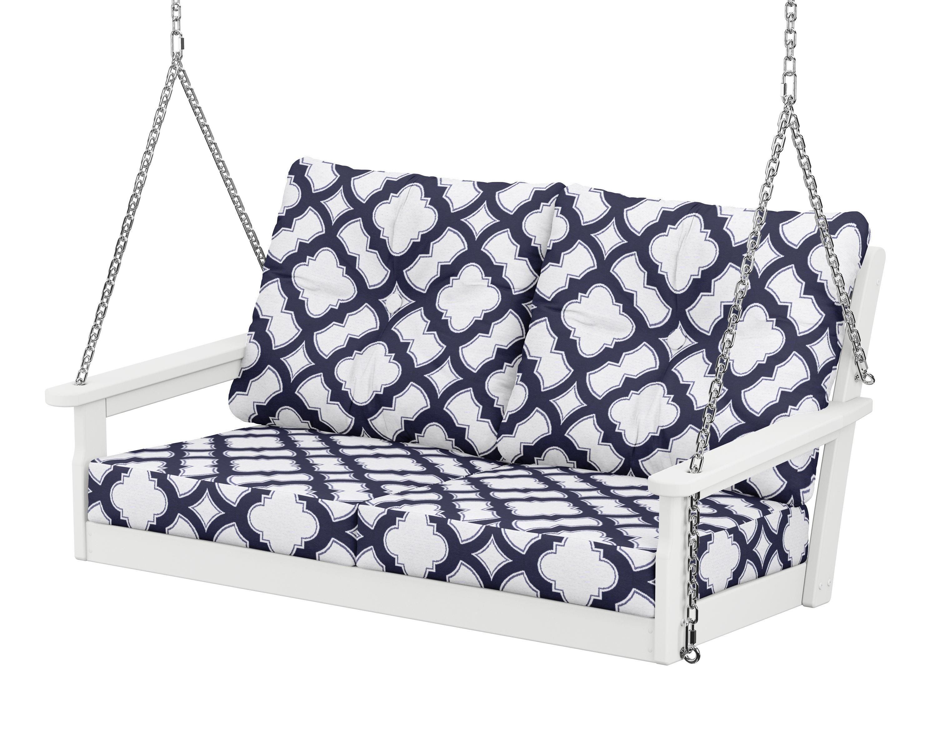 POLYWOOD® Vineyard Deep Seating Swing in White / Trellis Navy