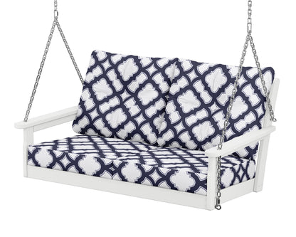 POLYWOOD® Vineyard Deep Seating Swing in White / Trellis Navy