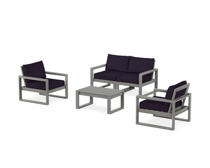 POLYWOOD® EDGE Sectional 4-Piece Deep Seating Set with Loveseat in Slate Grey / Navy Linen