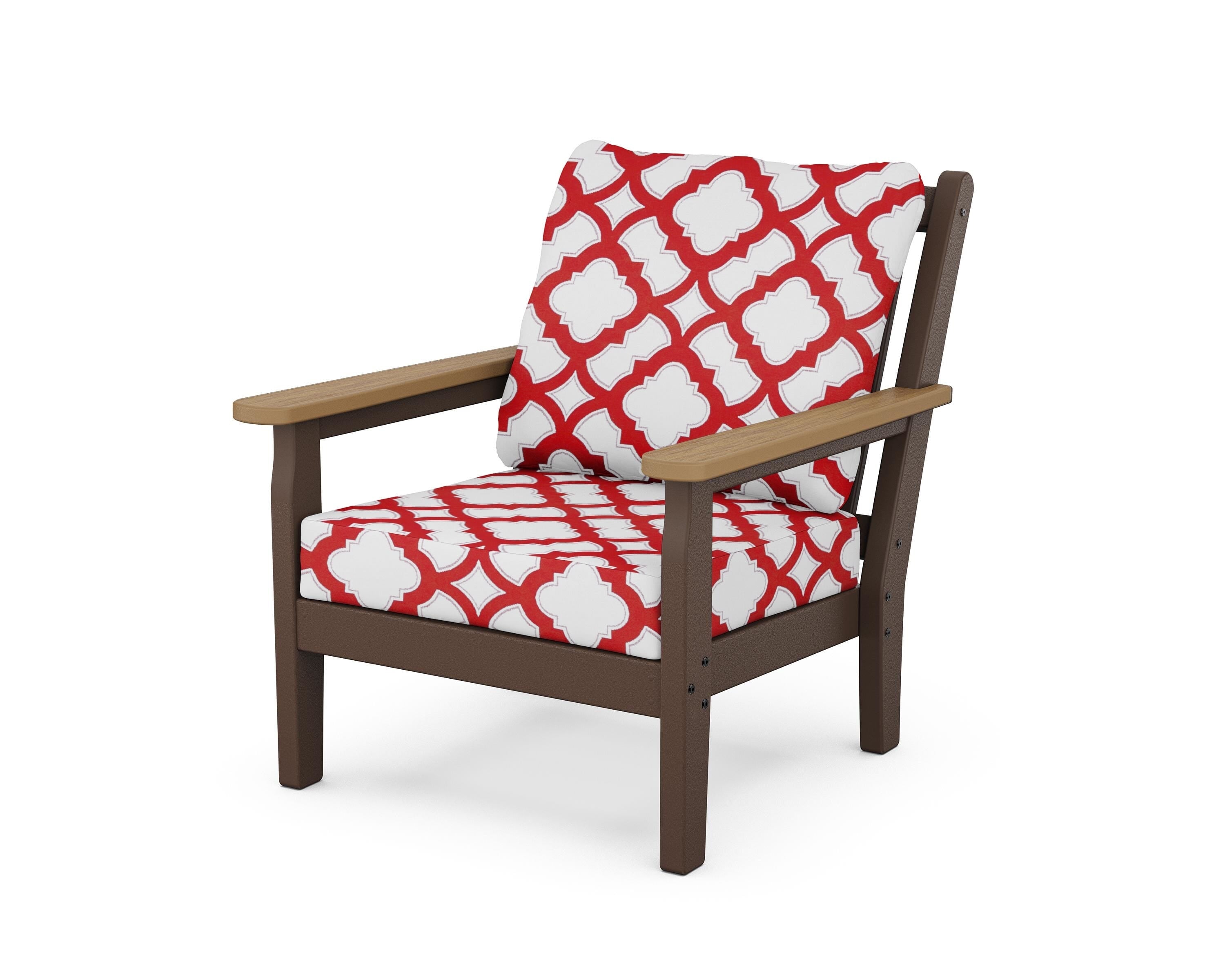 POLYWOOD® Chippendale Deep Seating Chair in Mahogany / Natural / Trellis Crimson