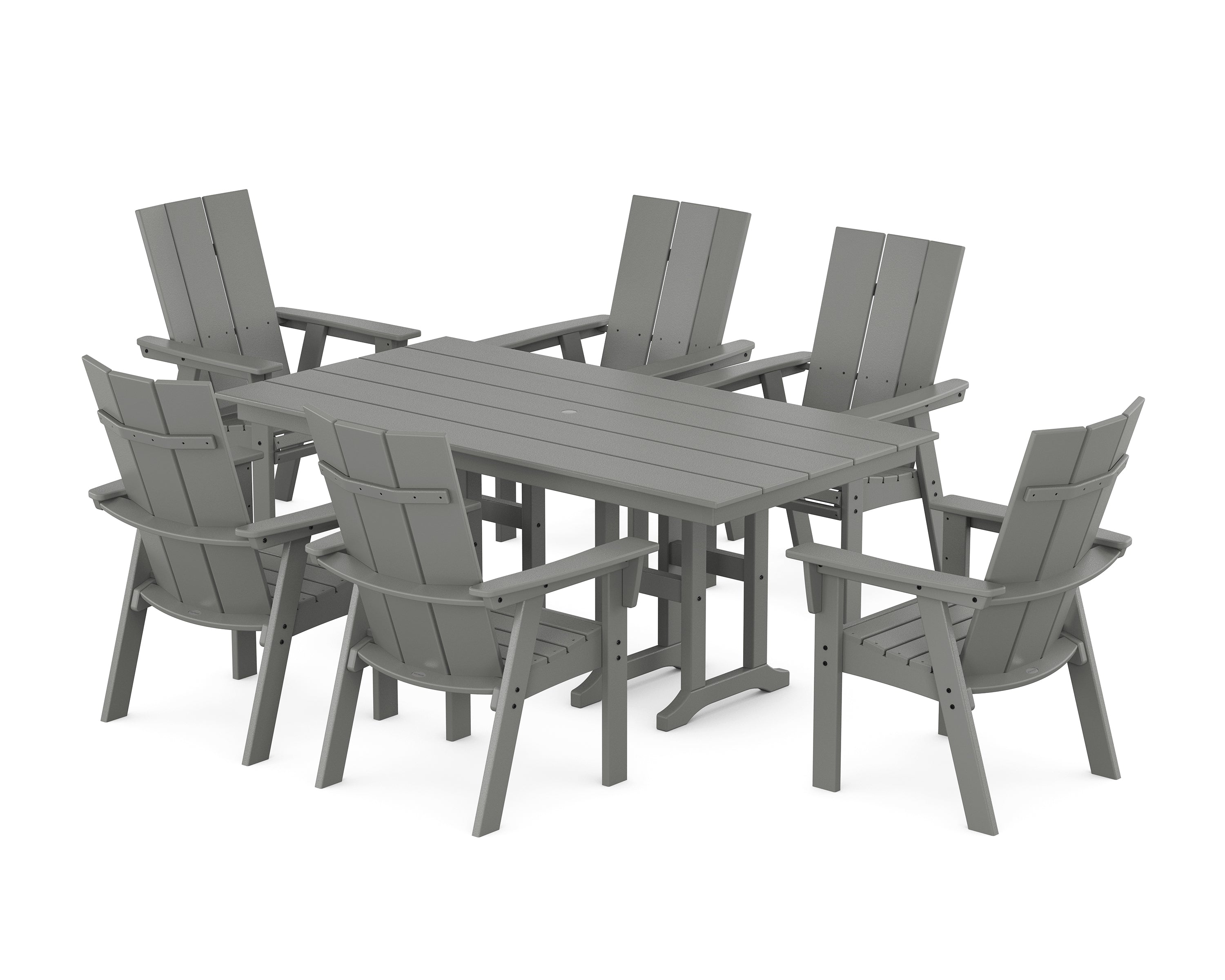 POLYWOOD® Modern Curveback Adirondack 7-Piece Farmhouse Dining Set in Slate Grey