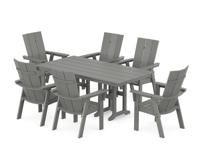 POLYWOOD® Modern Curveback Adirondack 7-Piece Farmhouse Dining Set in Slate Grey