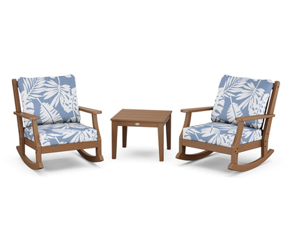 Country Living Wovendale 3-Piece Deep Seating Rocker Set in Teak / Leaf Sky Blue