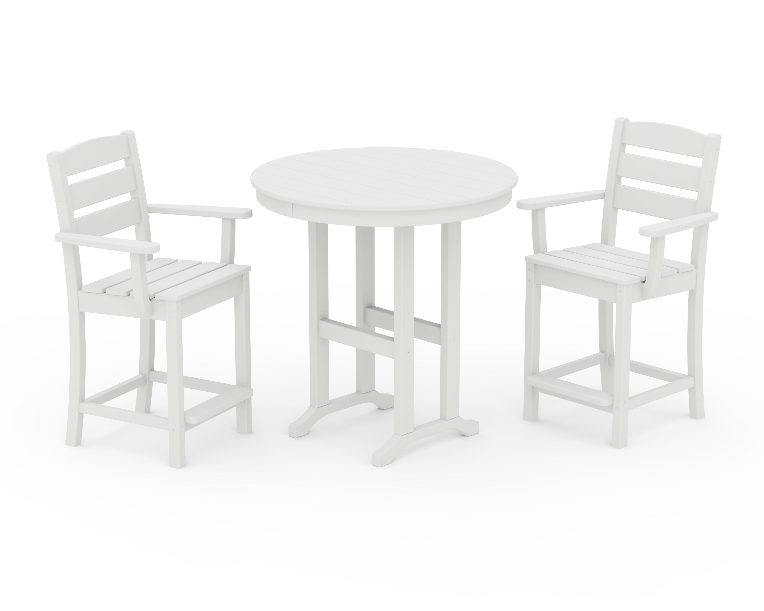 POLYWOOD® Lakeside 3-Piece Round Farmhouse Arm Chair Counter  Set in White