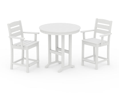 POLYWOOD® Lakeside 3-Piece Round Farmhouse Arm Chair Counter  Set in White