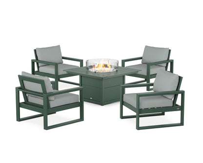 POLYWOOD® EDGE Sectional 5-Piece Deep Seating Set with Fire Pit Table in Green / Spa