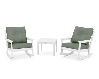 POLYWOOD® Vineyard 3-Piece Deep Seating Rocker Set in White / Cast Sage