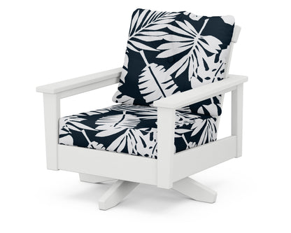 POLYWOOD® Prescott Deep Seating Swivel Chair in White / Leaf Marine Indigo