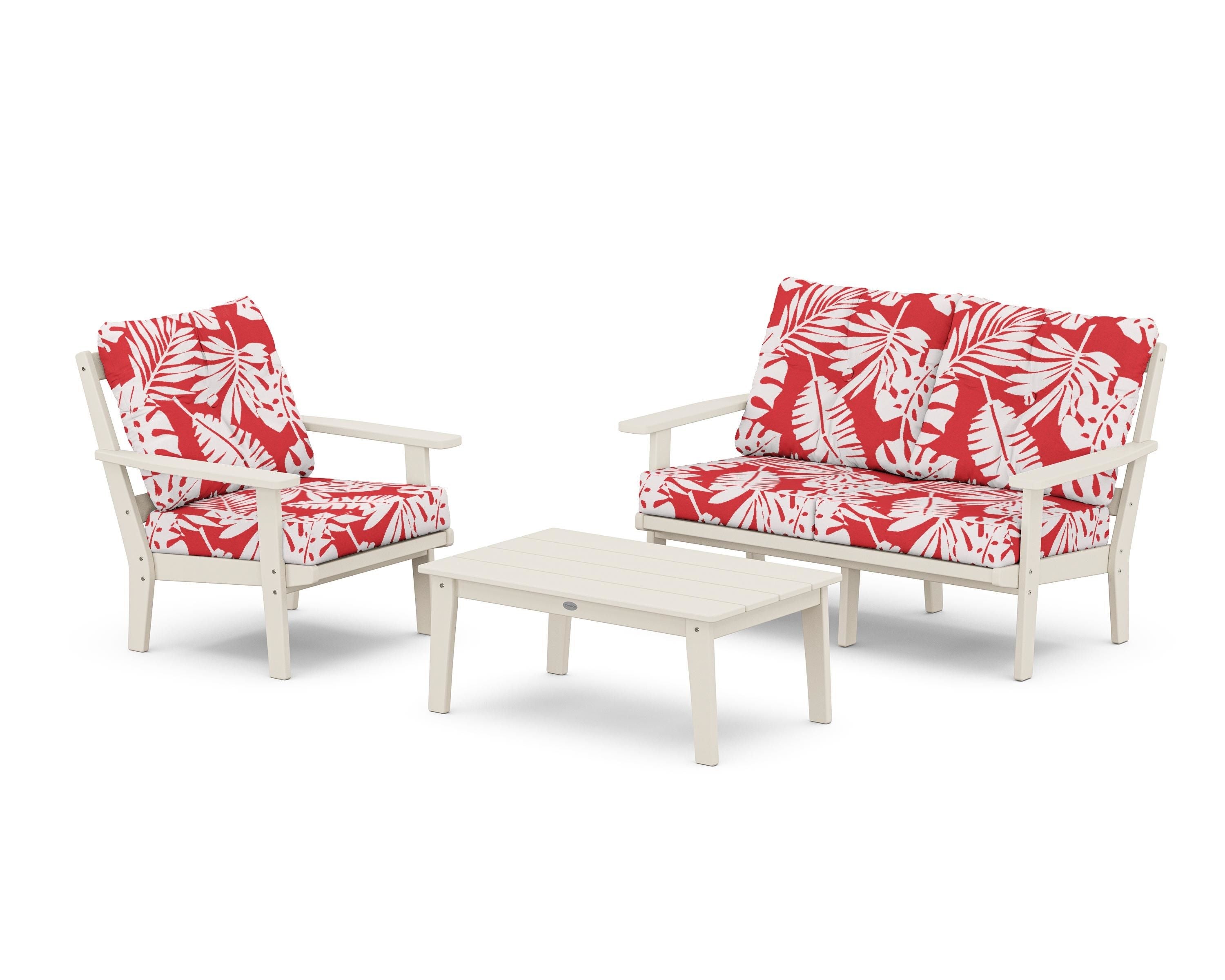 POLYWOOD® Oxford 3-Piece Deep Seating Set with Loveseat in Sand / Leaf Crimson