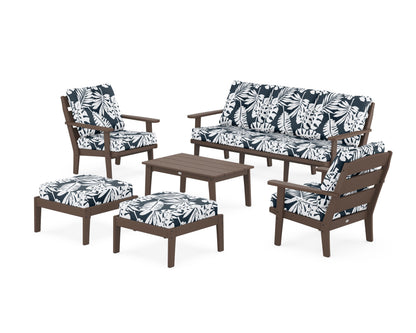 POLYWOOD® Lakeside 6-Piece Lounge Sofa Set in Mahogany / Leaf Marine Indigo