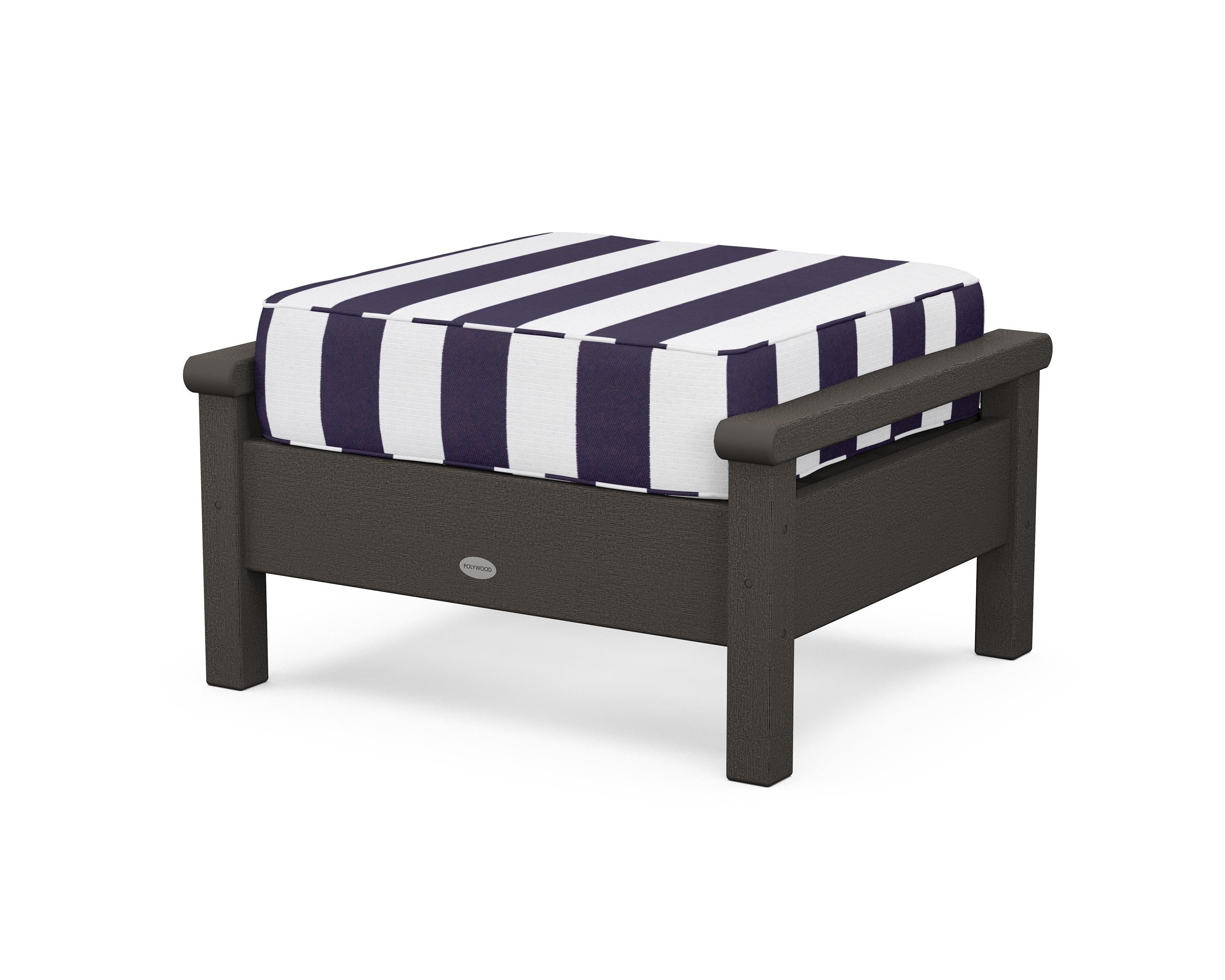 POLYWOOD® Harbour Deep Seating Ottoman in Vintage Coffee / Cabana Stripe Navy