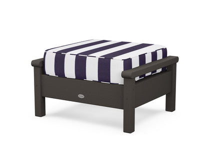 POLYWOOD® Harbour Deep Seating Ottoman in Vintage Coffee / Cabana Stripe Navy