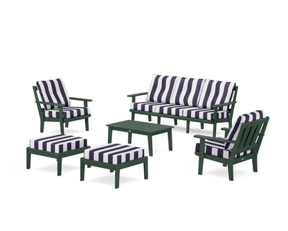 POLYWOOD® Oxford 6-Piece Lounge Sofa Set in Green / Cabana Stripe Navy