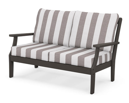 POLYWOOD® Braxton Deep Seating Loveseat in Vintage Coffee / Cabana Stripe Grey Mist
