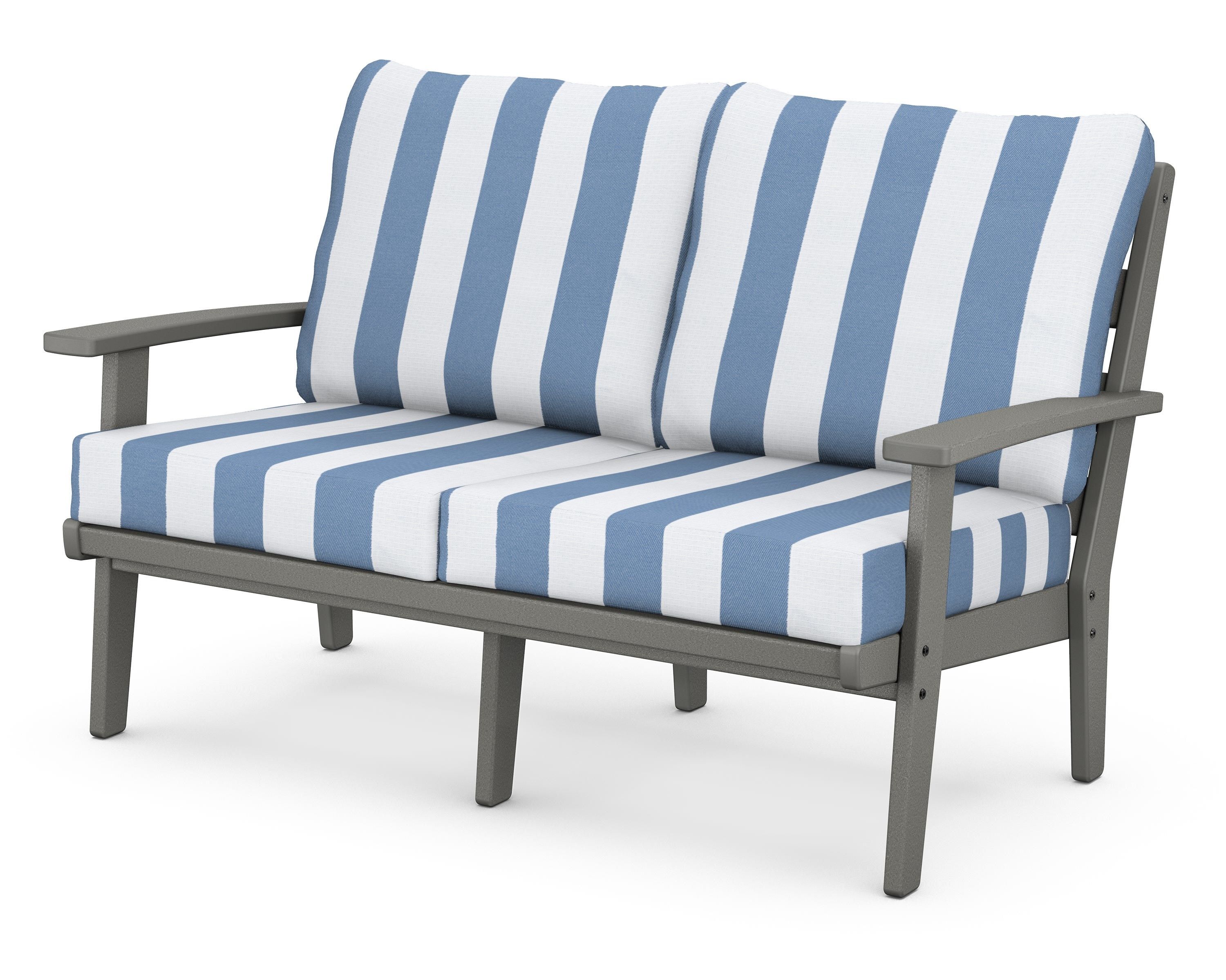 POLYWOOD® Grant Park Deep Seating Loveseat in Slate Grey / Cabana Stripe Sky Blue