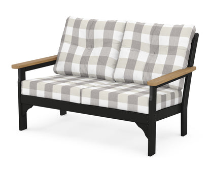 POLYWOOD® Vineyard Deep Seating Loveseat in Black / Natural / Buffalo Plaid Grey Mist