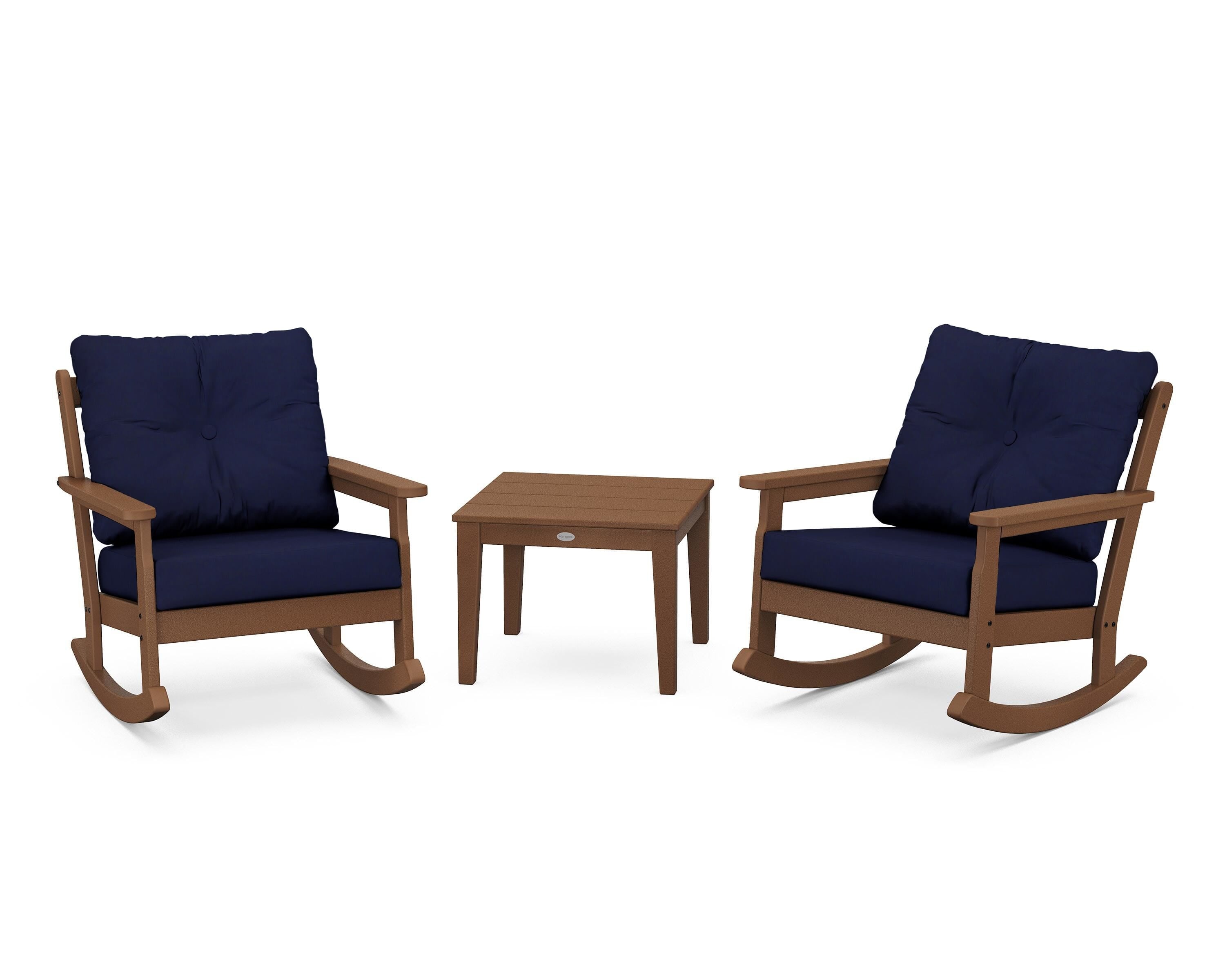 POLYWOOD® Vineyard 3-Piece Deep Seating Rocker Set in Teak / Navy