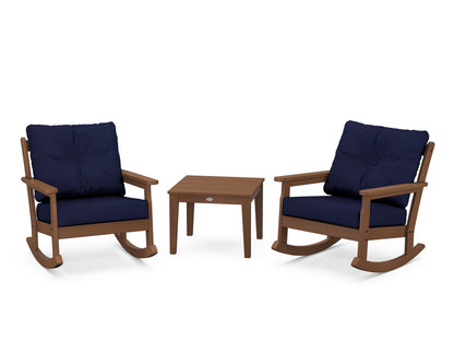 POLYWOOD® Vineyard 3-Piece Deep Seating Rocker Set in Teak / Navy