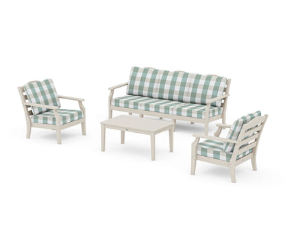 Draper James™ by  POLYWOOD® Savannah 4-Piece Deep Seating Set with Sofa in Sand / Buffalo Plaid Glacier Spa