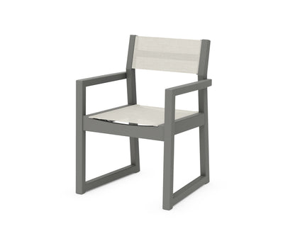 POLYWOOD® EDGE Sling Dining Arm Chair in Slate Grey / Parchment Sling