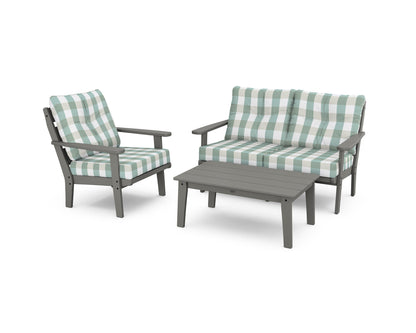 POLYWOOD® Lakeside 3-Piece Deep Seating Set in Slate Grey / Buffalo Plaid Glacier Spa