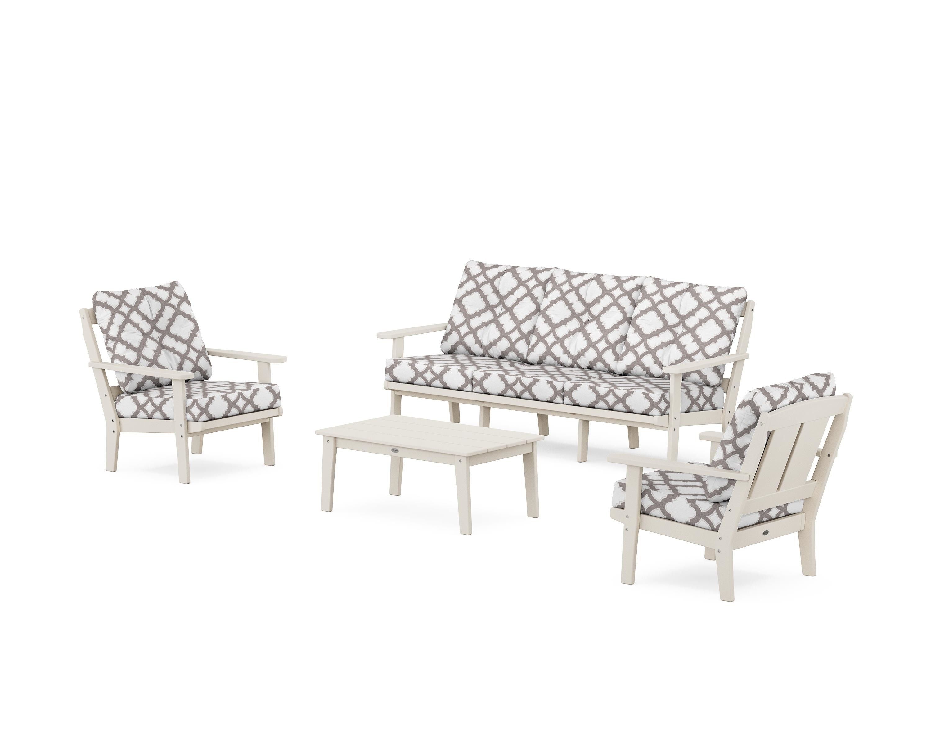 POLYWOOD® Mission 4-Piece Deep Seating Set with Sofa in Sand / Trellis Grey Mist