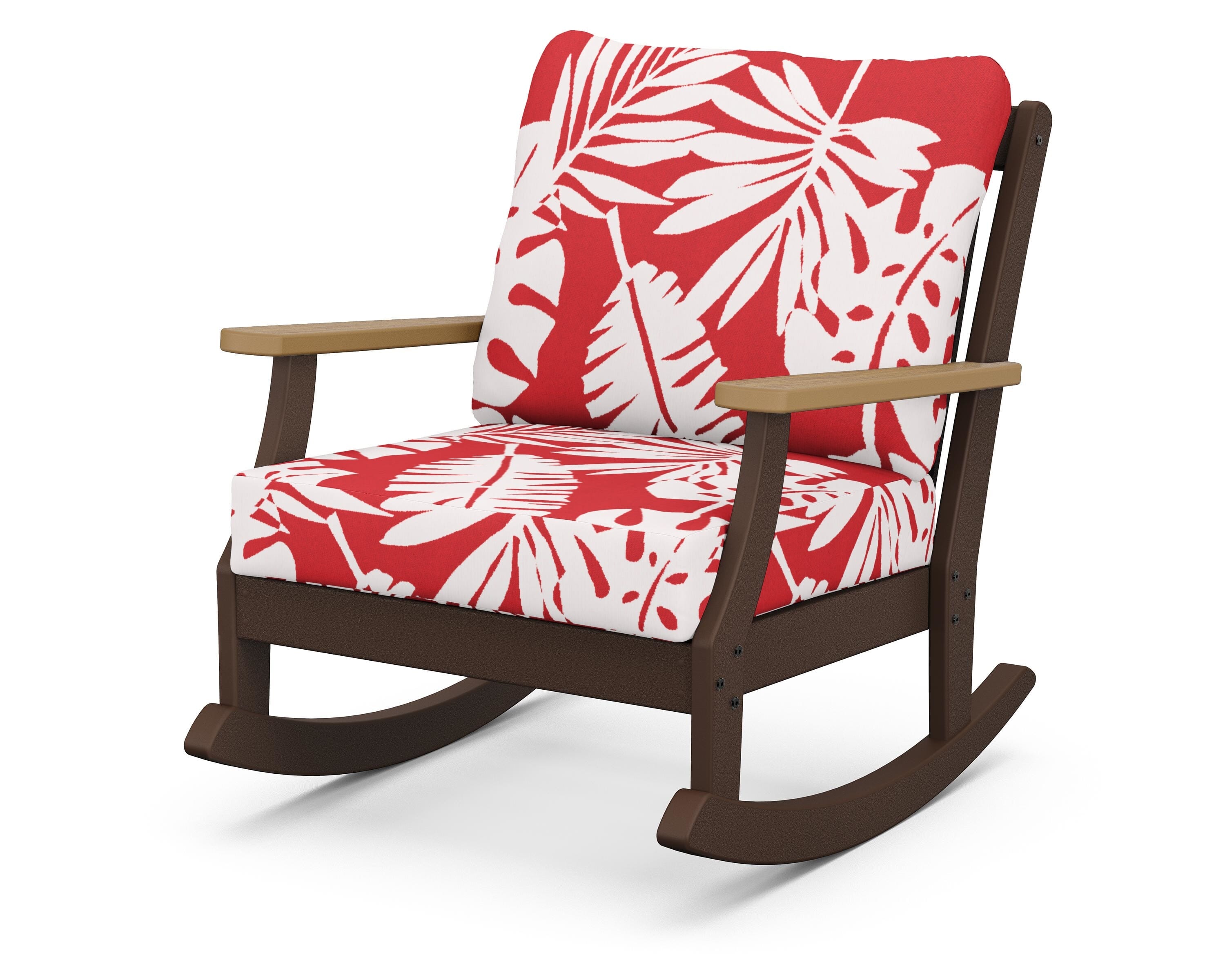 POLYWOOD® Braxton Deep Seating Rocking Chair in Mahogany / Natural / Leaf Crimson