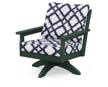 POLYWOOD® Vineyard Deep Seating Swivel Chair in Green / Trellis Navy