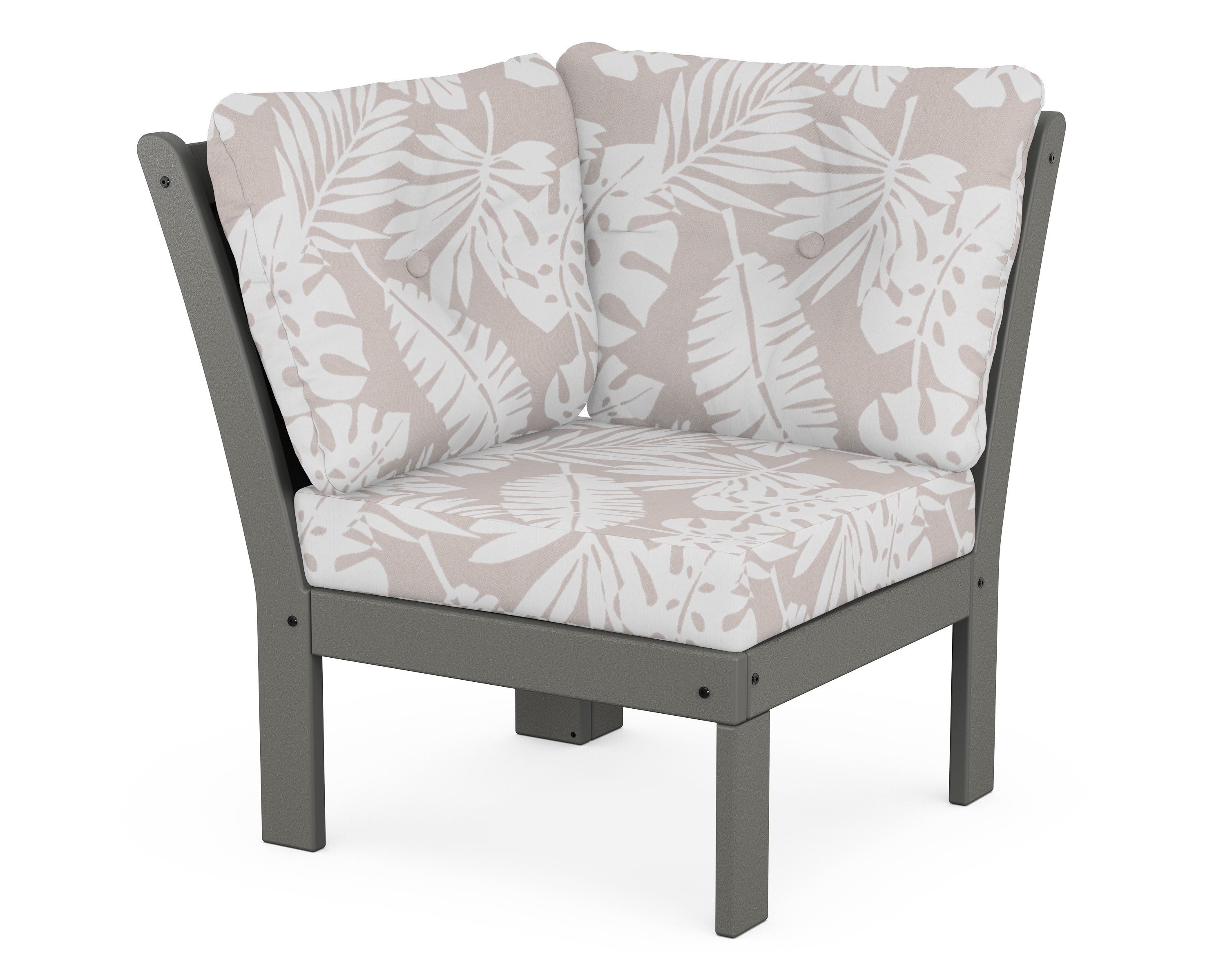 POLYWOOD® Vineyard Modular Corner Chair in Slate Grey / Leaf Dune Burlap