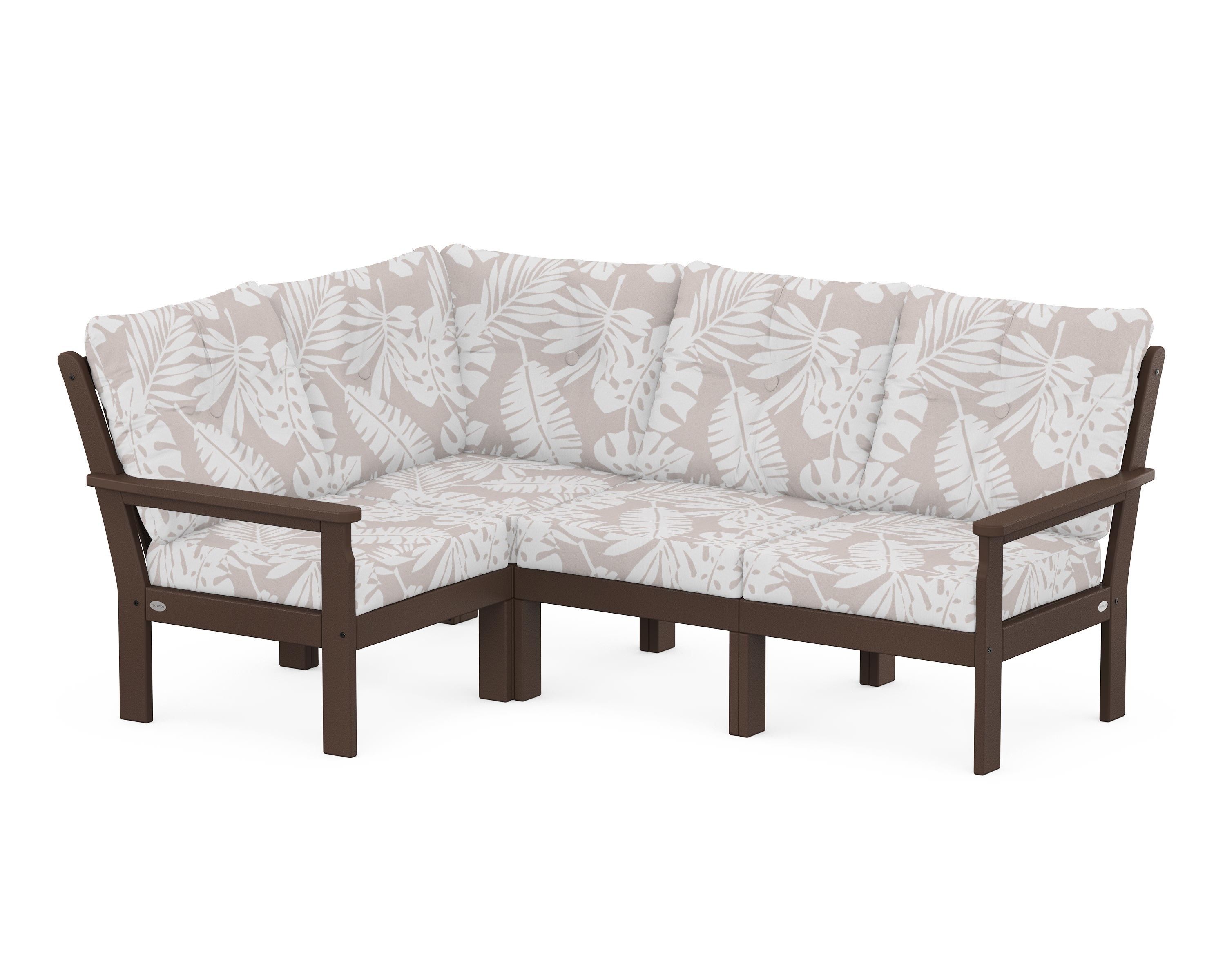 POLYWOOD® Vineyard 4-Piece Sectional in Mahogany / Leaf Dune Burlap