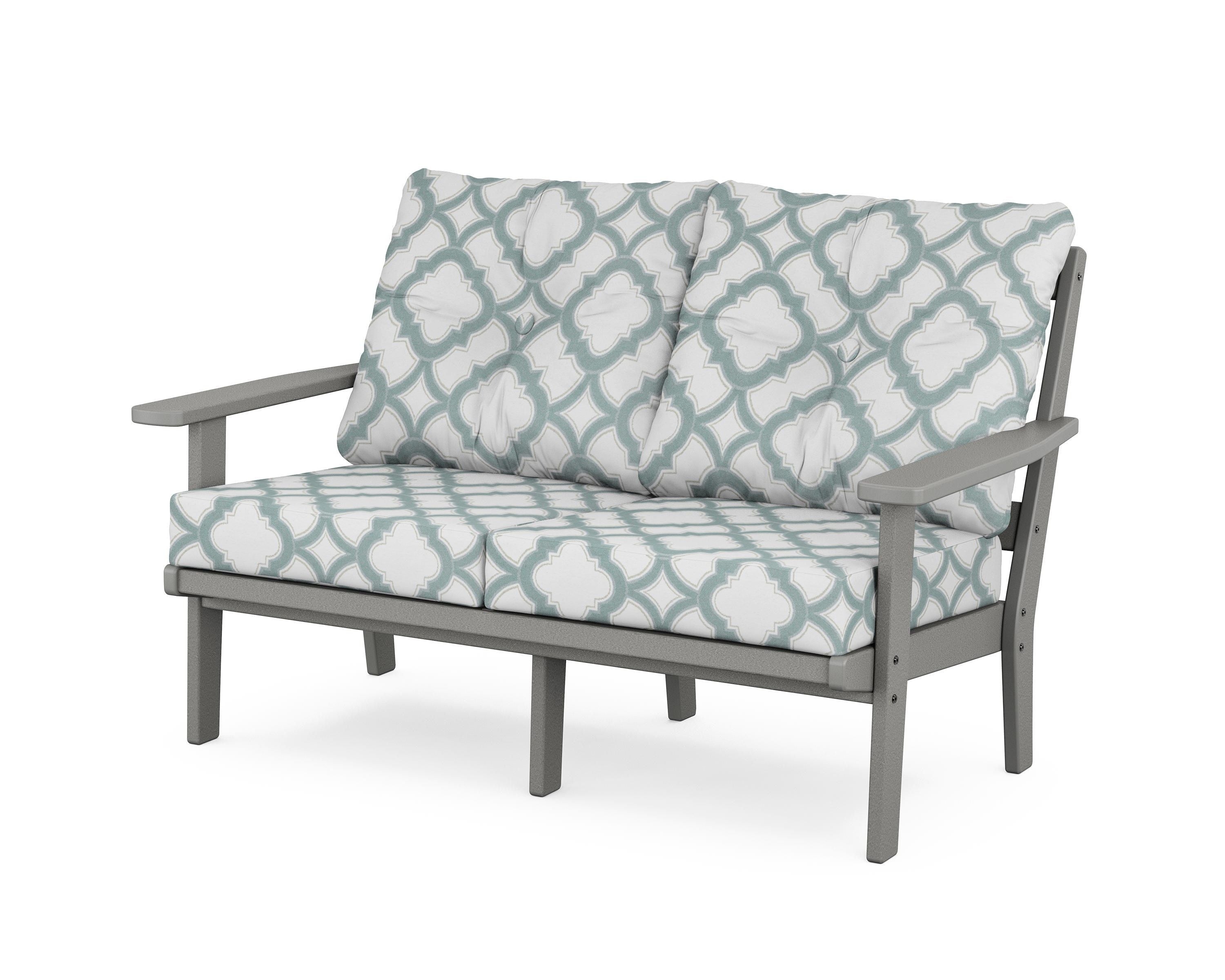 POLYWOOD® Oxford Deep Seating Loveseat in Slate Grey / Trellis Glacier Spa