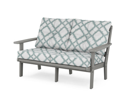 POLYWOOD® Oxford Deep Seating Loveseat in Slate Grey / Trellis Glacier Spa