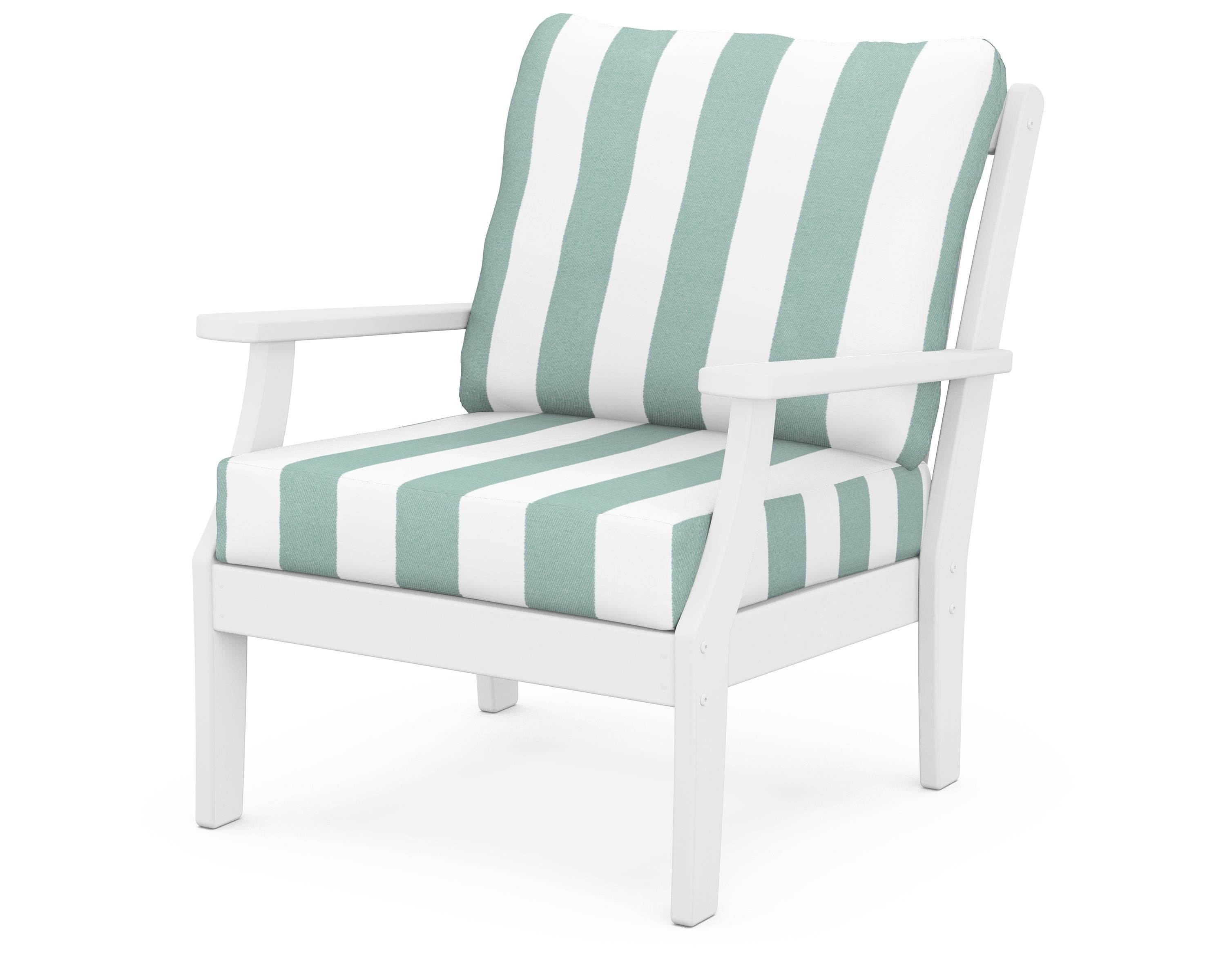 POLYWOOD® Braxton Deep Seating Chair in White / Cabana Stripe Glacier Spa