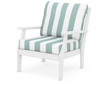 POLYWOOD® Braxton Deep Seating Chair in White / Cabana Stripe Glacier Spa