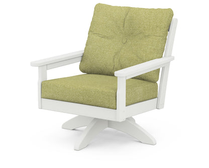 POLYWOOD® Vineyard Deep Seating Swivel Chair in Vintage White / Chartreuse Boucle