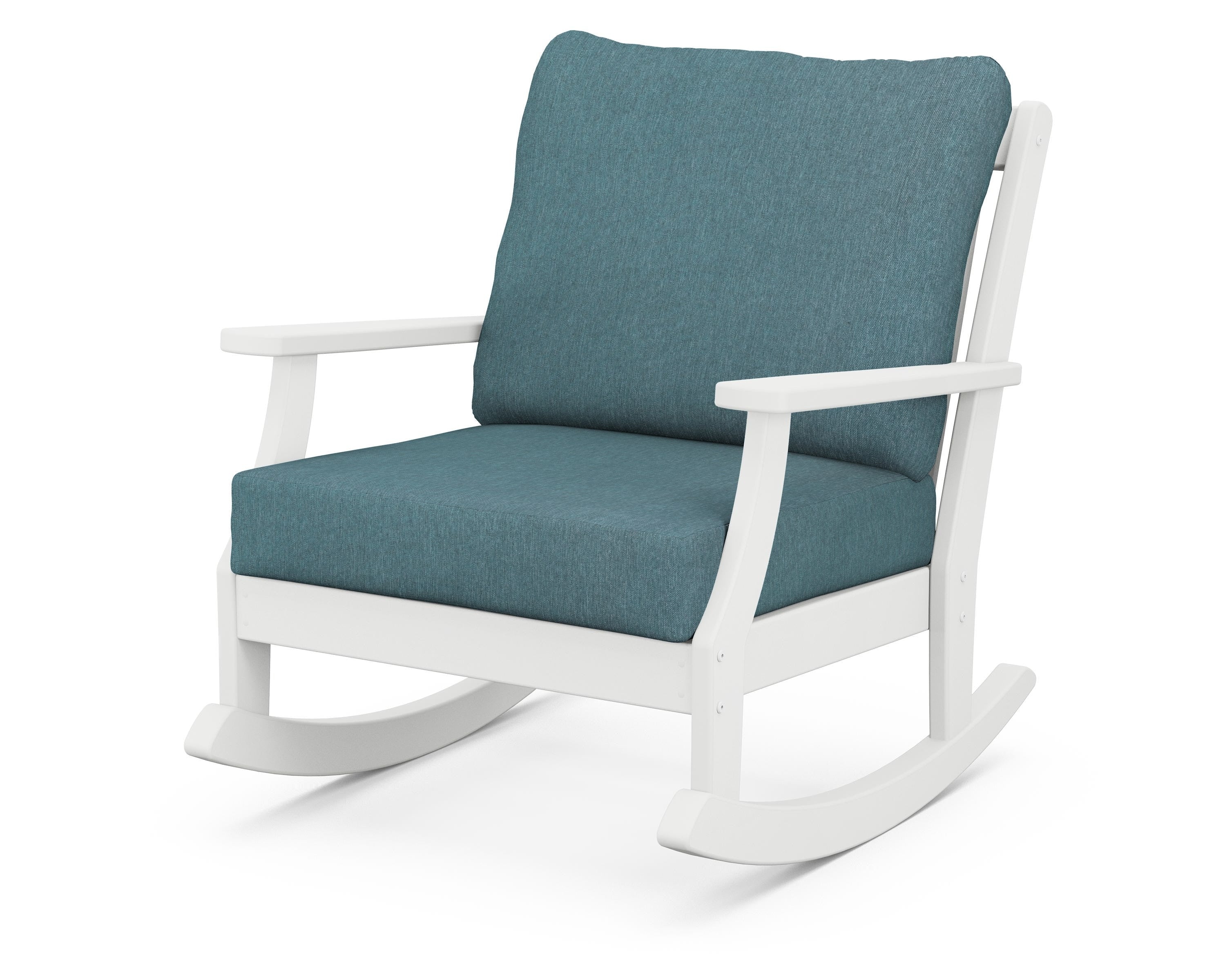 POLYWOOD® Braxton Deep Seating Rocking Chair in White / Ocean Teal