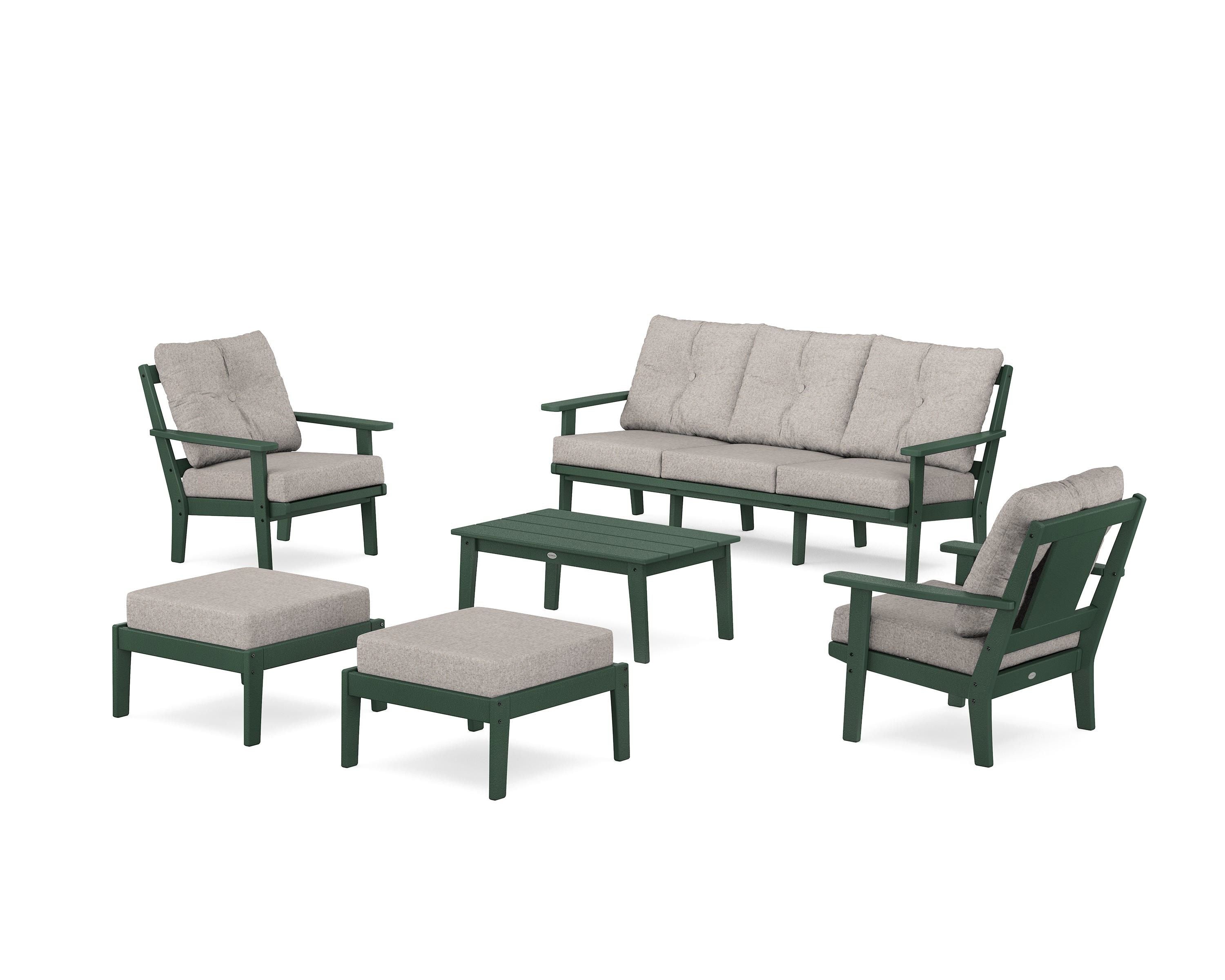 POLYWOOD® Prairie 6-Piece Lounge Sofa Set in Green / Weathered Tweed
