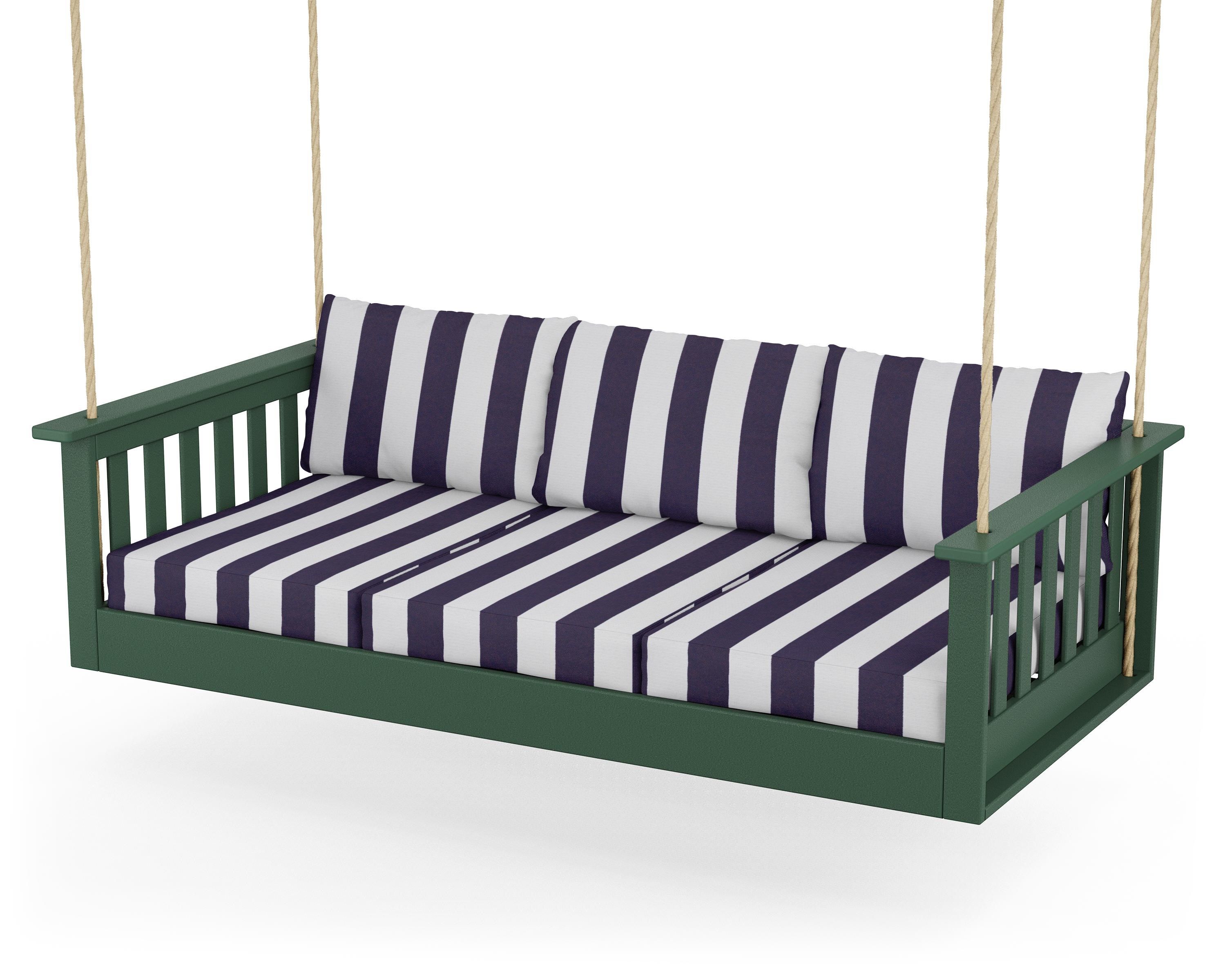 POLYWOOD® Vineyard Daybed Swing in Green / Cabana Stripe Navy