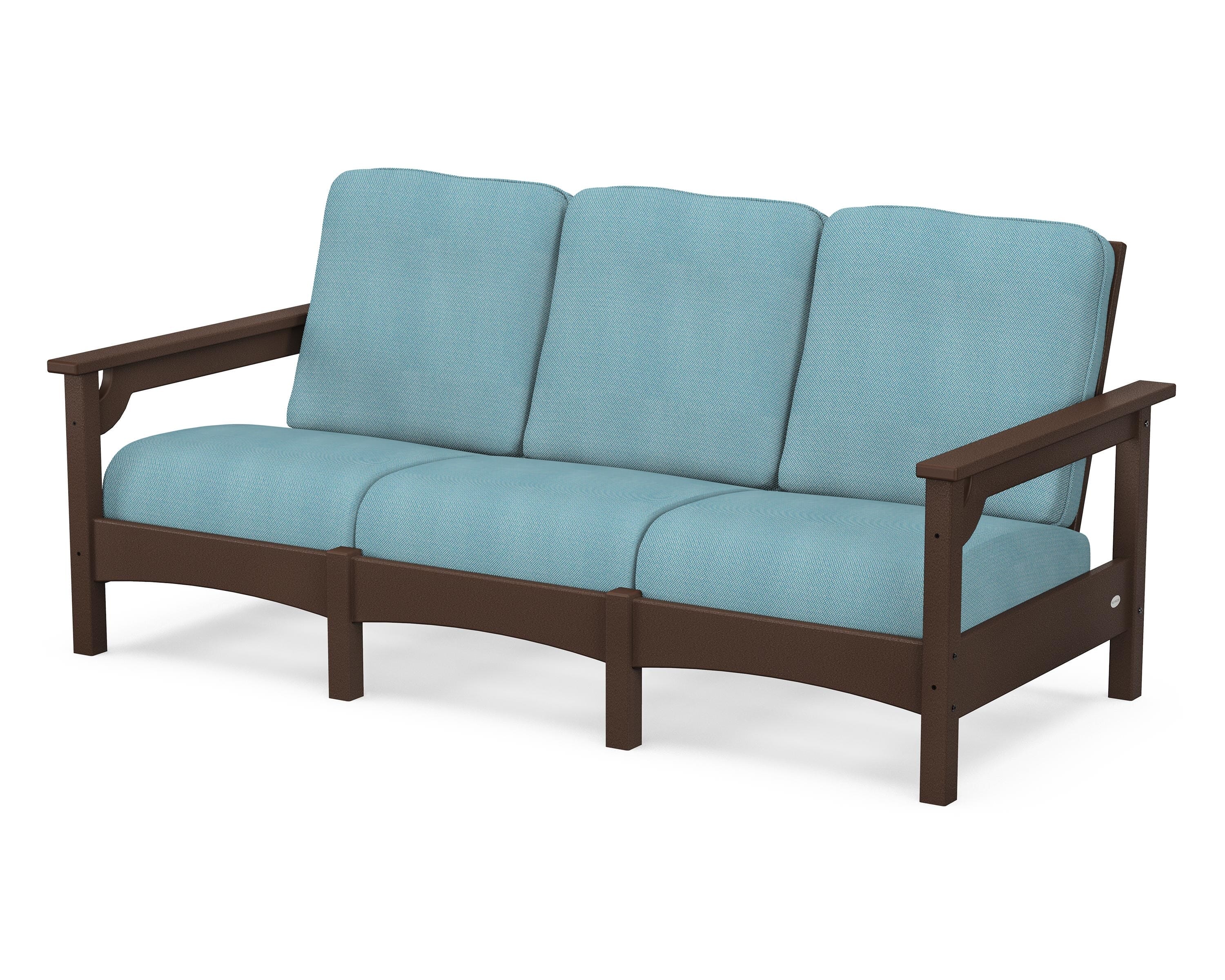 POLYWOOD® Club Sofa in Mahogany / Lattice Sky Blue