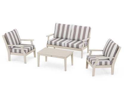 POLYWOOD® Braxton 4-Piece Deep Seating Chair Set in Sand / Cabana Stripe Grey Mist