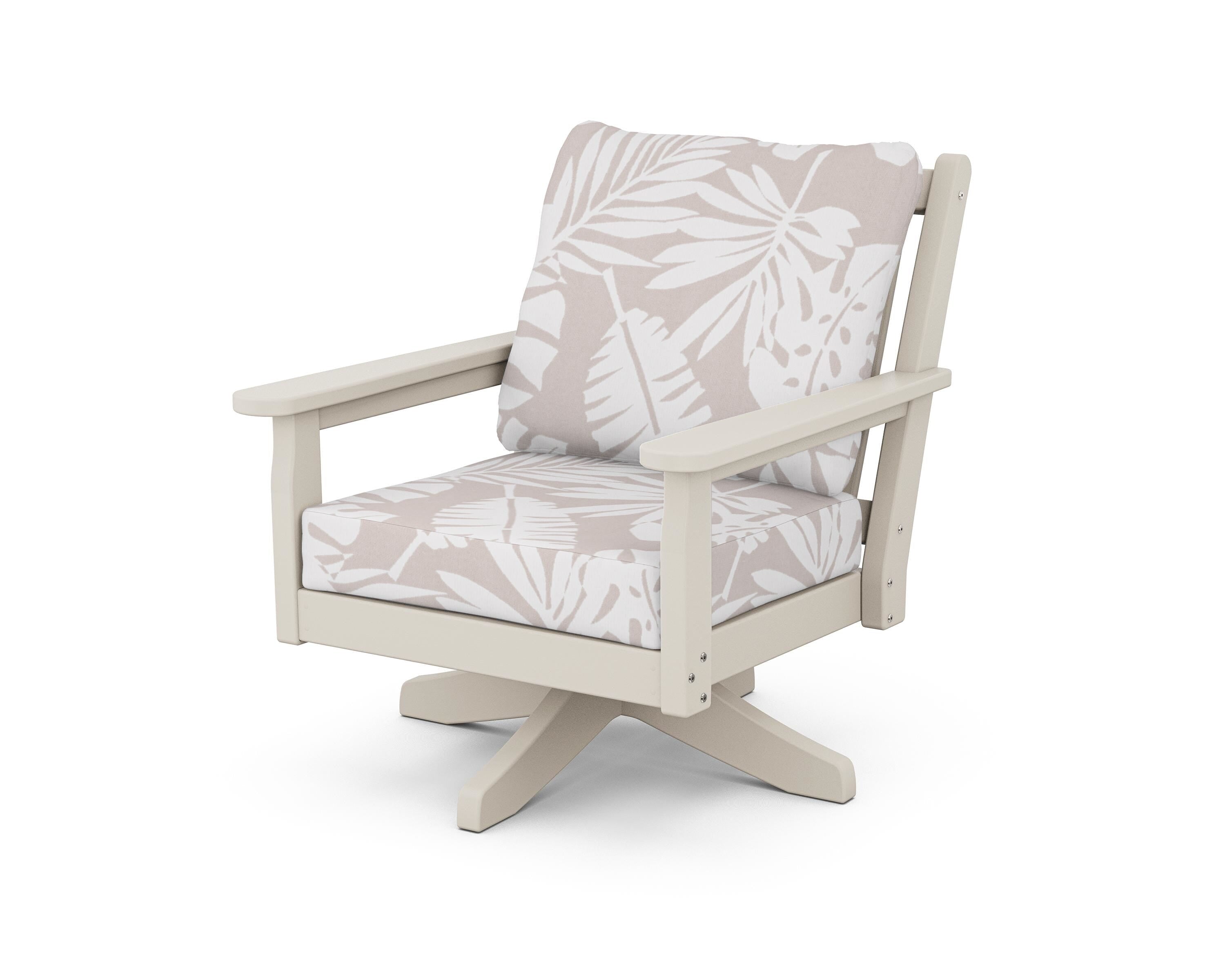 POLYWOOD® Chippendale Deep Seating Swivel Chair in Sand / Leaf Dune Burlap